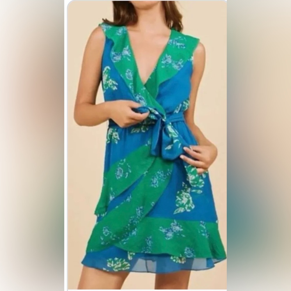 Tanya Taylor Blue Asymmetrical Sleeveless Sundress